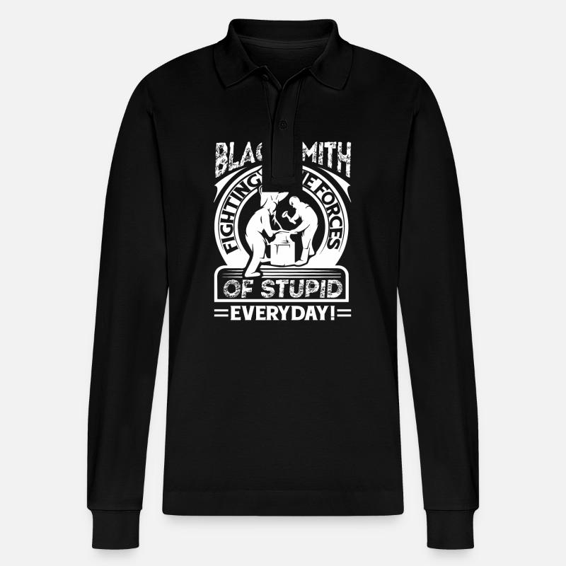 Blacksmith Blacksmith Fighting - Stanley/Stella Organic Unisex Long-Sleeved Polo Shirt Prepster - black