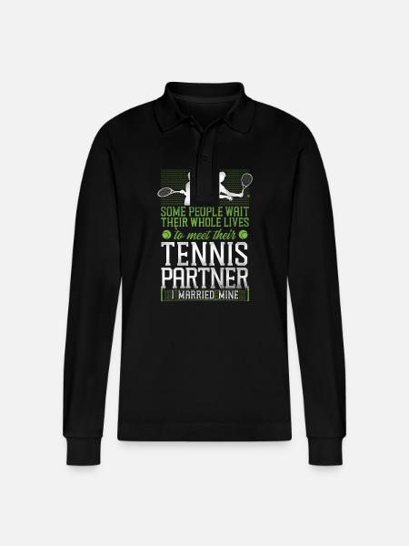 Funny Tennis Player Racket Husband - Stanley/Stella Organic Unisex Long-Sleeved Polo Shirt Prepster - black