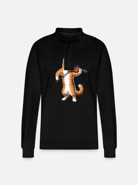 Cat Playing Violin - Stanley/Stella Organic Unisex Long-Sleeved Polo Shirt Prepster - black