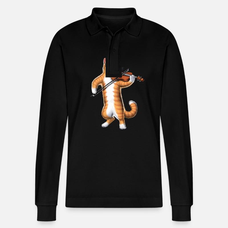 Katze spielt Geige - Stanley/Stella Unisex Bio-Langarm-Poloshirt Prepster - Schwarz