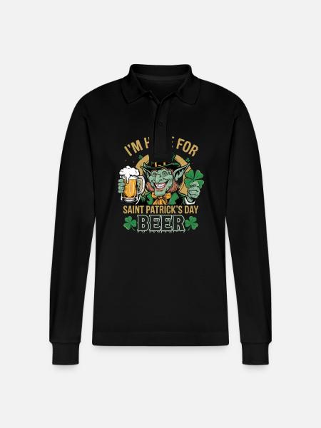 Saint-Patrick Bière Leprechaun Kobold Bier - Polo à manches longues bio PREPSTER Stanley/Stella Unisexe - noir