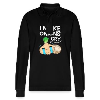 Onion - Stanley/Stella Organic Unisex Long-Sleeved Polo Shirt Prepster - black - Front - Anna (173cm) & Nico (186cm)