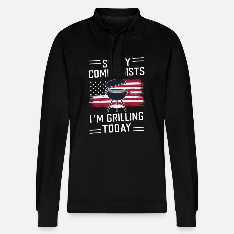Grill Grillen Griller BBQ Barbecue - Stanley/Stella Unisex Bio-Langarm-Poloshirt Prepster - Schwarz