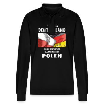 POLEN DEUTSCHLAND ICH LEBE IN - Stanley/Stella Unisex Bio-Langarm-Poloshirt Prepster - Schwarz - Vorne - Anna (173cm) & Nico (186cm)