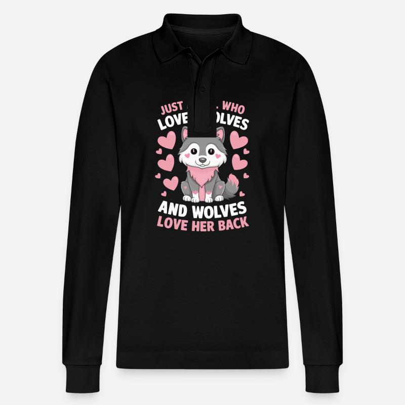 Wolf Wölfe Tier Jaulen - Stanley/Stella Unisex Bio-Langarm-Poloshirt Prepster - Schwarz