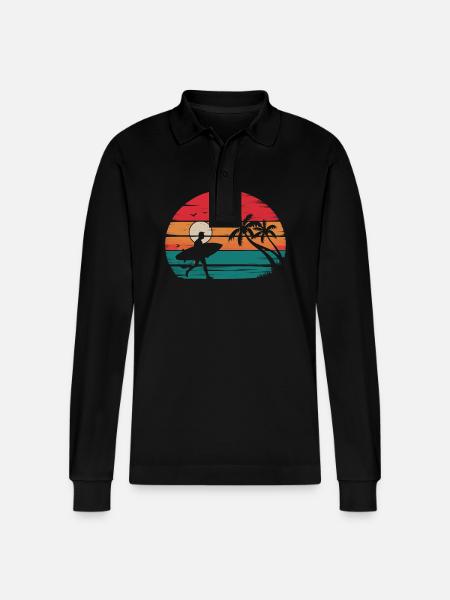 Surfing Surfer Surfboard Surfer Beach - Stanley/Stella Organic Unisex Long-Sleeved Polo Shirt Prepster - black