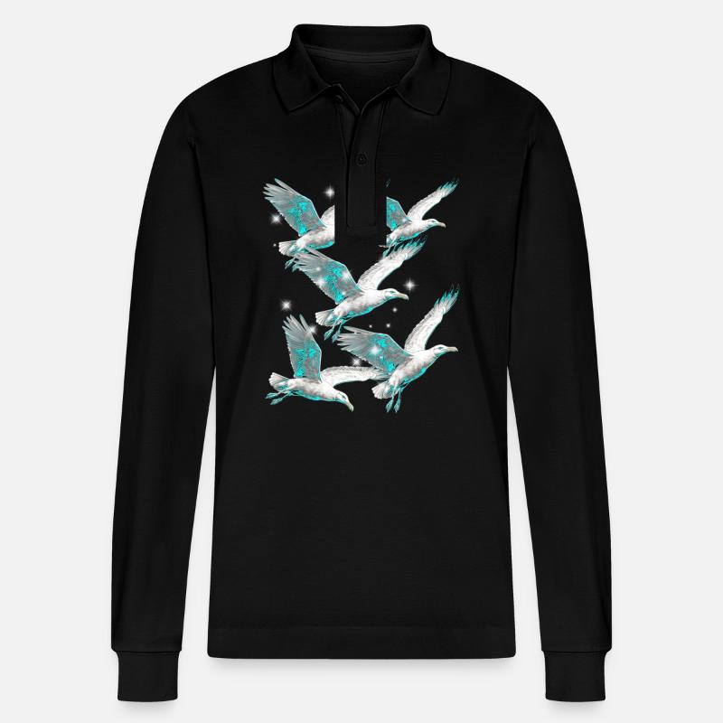 Maritim Möwe Möwen Seevögel - Stanley/Stella Unisex Bio-Langarm-Poloshirt Prepster - Schwarz