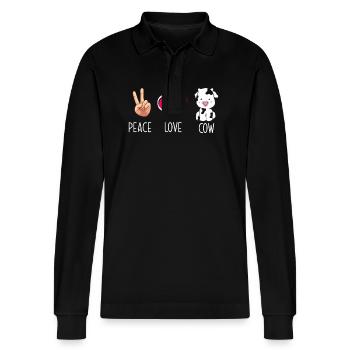 Paix amour vache illustration - Polo à manches longues bio PREPSTER Stanley/Stella Unisexe - noir - Devant - Anna (173cm) & Nico (186cm)