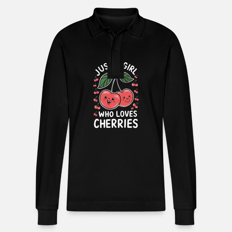 Kirsche Kirschen Früchte Essen - Stanley/Stella Unisex Bio-Langarm-Poloshirt Prepster - Schwarz