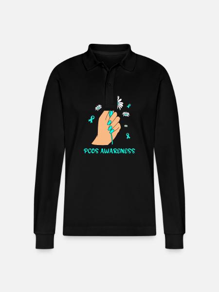 Pcos Awareness - Stanley/Stella Organic Unisex Long-Sleeved Polo Shirt Prepster - black