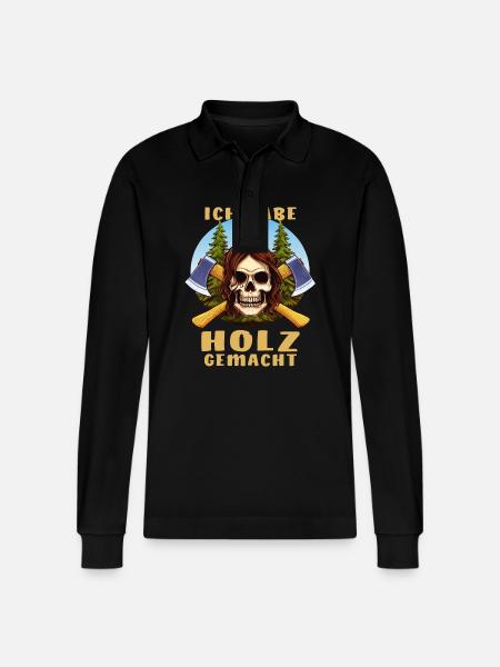 SKULL AXE I MADE WOOD - Stanley/Stella Organic Unisex Long-Sleeved Polo Shirt Prepster - black