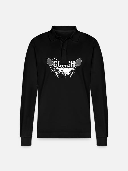 Racquet Shuttlecock Coach Badminton - Stanley/Stella Organic Unisex Long-Sleeved Polo Shirt Prepster - black