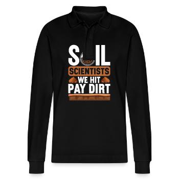 Bodenwissenschaftler Soil Science - Stanley/Stella Organic Unisex Long-Sleeved Polo Shirt Prepster - black - Front - Anna (173cm) & Nico (186cm)