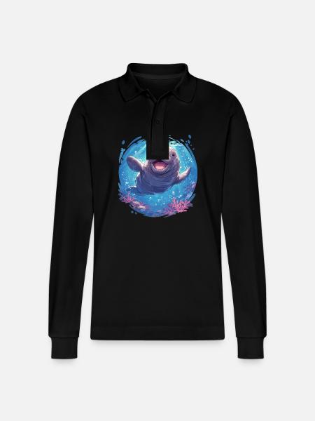 Seekuh Manatees Manatee - Stanley/Stella Unisex Bio-Langarm-Poloshirt Prepster - Schwarz