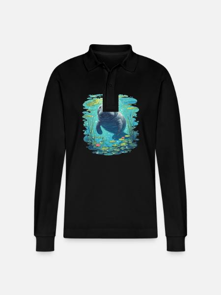 Seekuh Manatees Manatee - Stanley/Stella Organic Unisex Long-Sleeved Polo Shirt Prepster - black