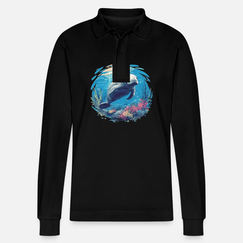 Seekuh Manatees Manatee - Stanley/Stella Unisex Bio-Langarm-Poloshirt Prepster - Schwarz