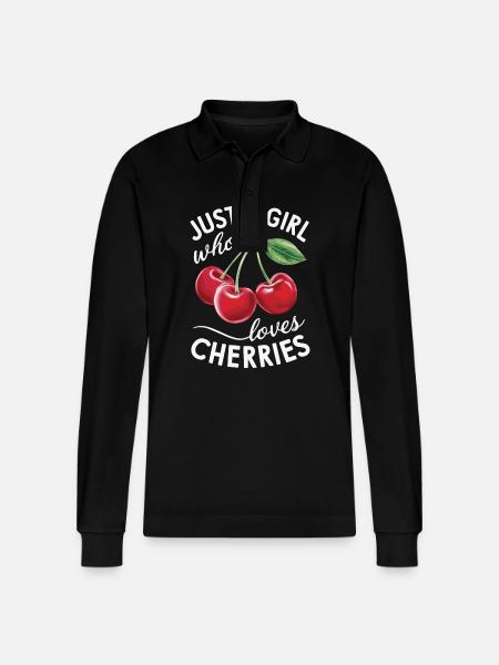 Cherries Cherries Fruits Food - Stanley/Stella Organic Unisex Long-Sleeved Polo Shirt Prepster - black