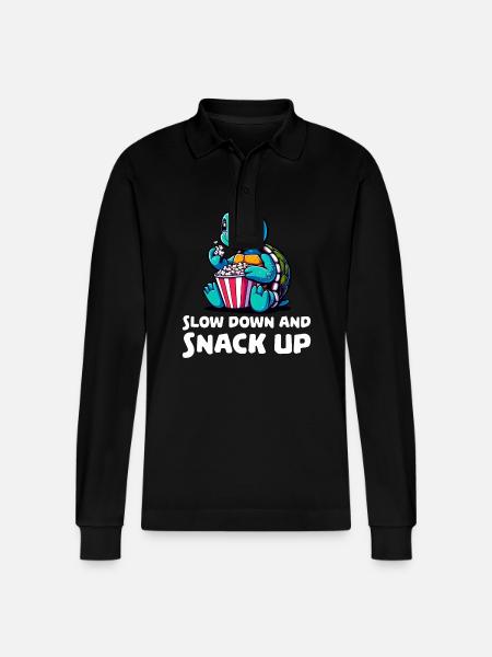 Slow down and snack up - Stanley/Stella Organic Unisex Long-Sleeved Polo Shirt Prepster - black