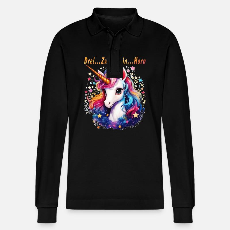 Three... Two... ONE... HORN - Stanley/Stella Organic Unisex Long-Sleeved Polo Shirt Prepster - black