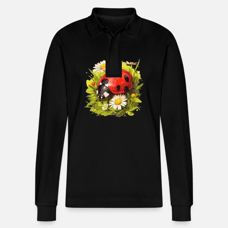Ladybug Marienkäfer - Stanley/Stella Unisex Bio-Langarm-Poloshirt Prepster - Schwarz