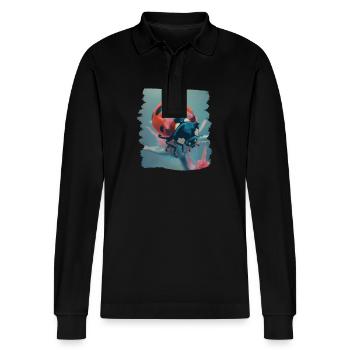 Ladybug Marienkäfer - Stanley/Stella Organic Unisex Long-Sleeved Polo Shirt Prepster - black - Front - Anna (173cm) & Nico (186cm)