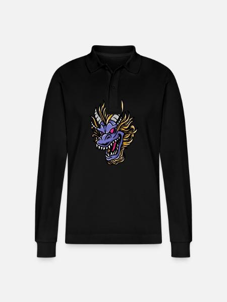 Fantasy RPG Magic Dungeon Dragon - Stanley/Stella Organic Unisex Long-Sleeved Polo Shirt Prepster - black