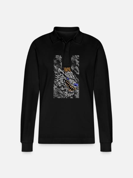 Fantasy RPG Wolf Magic Dungeon - Stanley/Stella Organic Unisex Long-Sleeved Polo Shirt Prepster - black