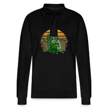 Ancient God Greek Medussa Mythology - Stanley/Stella Organic Unisex Long-Sleeved Polo Shirt Prepster - black - Front - Anna (173cm) & Nico (186cm)