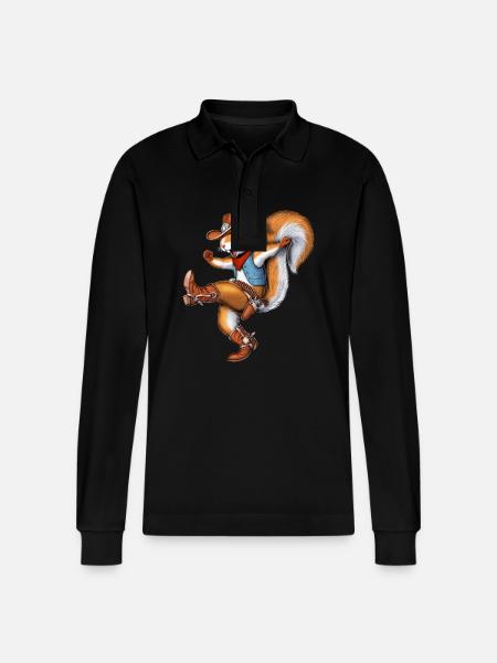 Squirrel Cowboy - Stanley/Stella Organic Unisex Long-Sleeved Polo Shirt Prepster - black