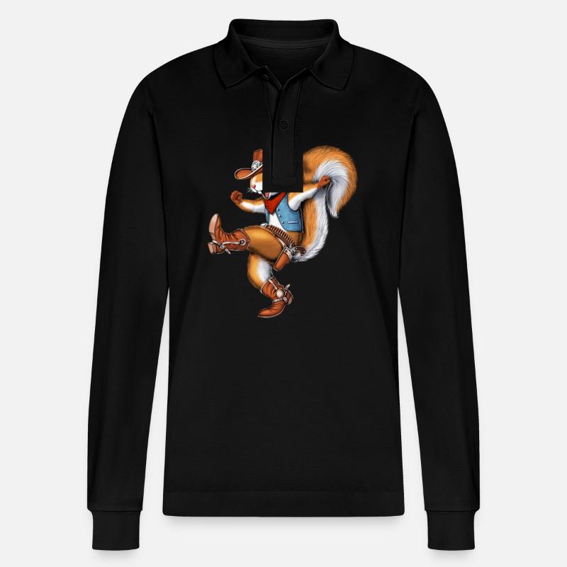 Eichhörnchen Cowboy - Stanley/Stella Unisex Bio-Langarm-Poloshirt Prepster - Schwarz