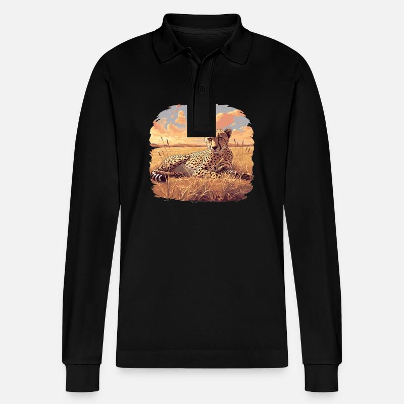 Cheetah Geparde Gepard - Stanley/Stella Unisex Bio-Langarm-Poloshirt Prepster - Schwarz