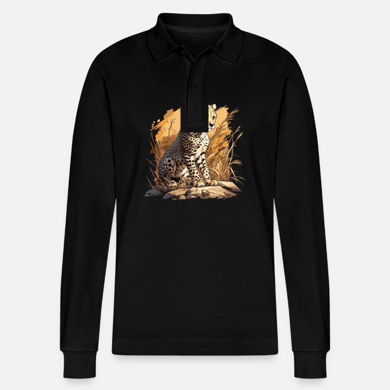 Cheetah Geparde Gepard - Stanley/Stella Unisex Bio-Langarm-Poloshirt Prepster - Schwarz