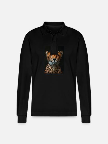 Cheetah Geparde Gepard - Stanley/Stella Organic Unisex Long-Sleeved Polo Shirt Prepster - black