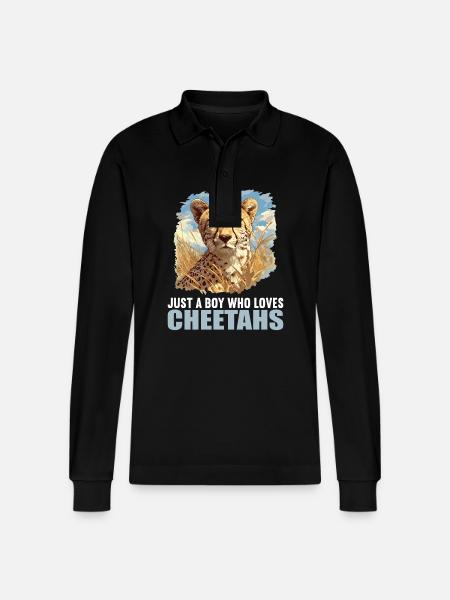 Cheetah Geparde Gepard - Stanley/Stella Organic Unisex Long-Sleeved Polo Shirt Prepster - black