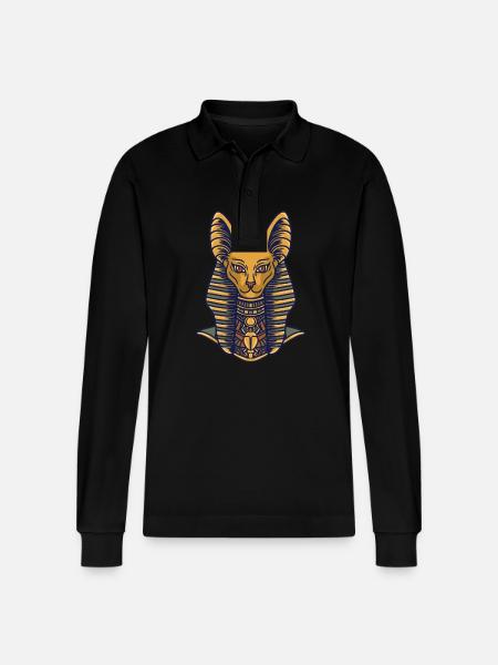 Hieroglyphs Bastet Egyptian Mythology - Stanley/Stella Organic Unisex Long-Sleeved Polo Shirt Prepster - black