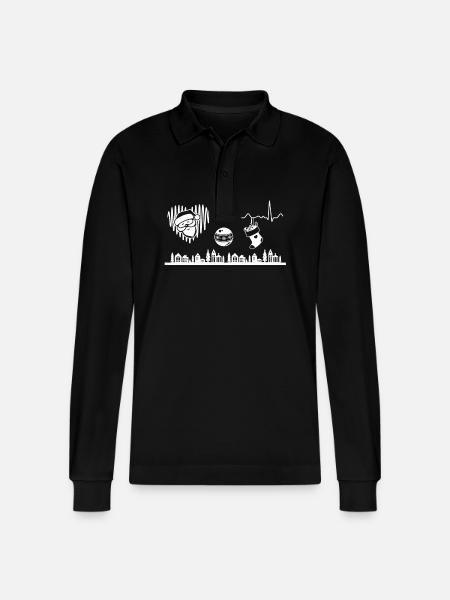 Christmas Santa Heartbeat - Stanley/Stella Organic Unisex Long-Sleeved Polo Shirt Prepster - black