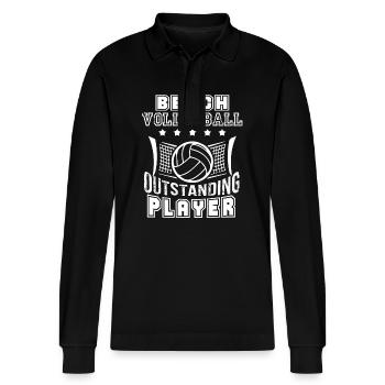 Beach Volleyball Outstanding Player - Stanley/Stella Organic Unisex Long-Sleeved Polo Shirt Prepster - black - Front - Anna (173cm) & Nico (186cm)