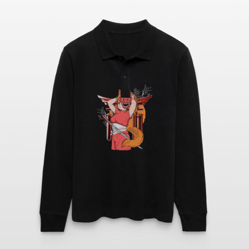 Japanisches Mädchen Oni Dämon Ninja Samurai Stanley/Stella Unisex Bio-Langarm-Poloshirt Prepster