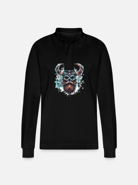 Viking Skull - Stanley/Stella Organic Unisex Long-Sleeved Polo Shirt Prepster - black