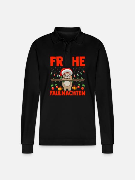 Weihnachtsmann Weihnachtsfest Faultier - Stanley/Stella Unisex Bio-Langarm-Poloshirt Prepster - Schwarz