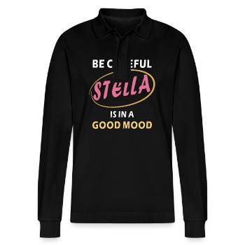 STELLA IS IN A GOOD MOOD - Stanley/Stella Unisex Bio-Langarm-Poloshirt Prepster - Schwarz - Vorne - Anna (173cm) & Nico (186cm)