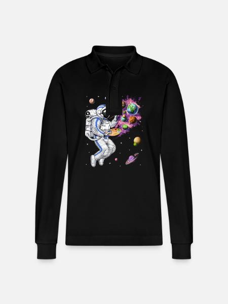 Space Astronaut Painter - Stanley/Stella Organic Unisex Long-Sleeved Polo Shirt Prepster - black