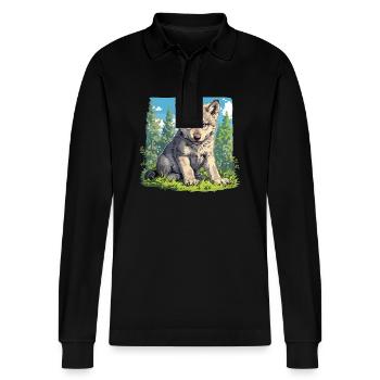 Wolves Wolf - Stanley/Stella Organic Unisex Long-Sleeved Polo Shirt Prepster - black - Front - Anna (173cm) & Nico (186cm)