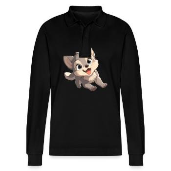 Wolves Wolf - Stanley/Stella Organic Unisex Long-Sleeved Polo Shirt Prepster - black - Front - Anna (173cm) & Nico (186cm)
