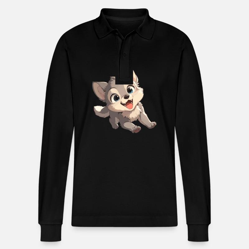 Wölfe Wolf - Stanley/Stella Unisex Bio-Langarm-Poloshirt Prepster - Schwarz