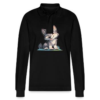 Wolves Wolf - Stanley/Stella Organic Unisex Long-Sleeved Polo Shirt Prepster - black - Front - Anna (173cm) & Nico (186cm)