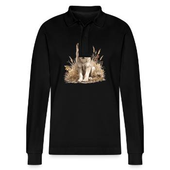 Wolves Wolf - Stanley/Stella Organic Unisex Long-Sleeved Polo Shirt Prepster - black - Front - Anna (173cm) & Nico (186cm)