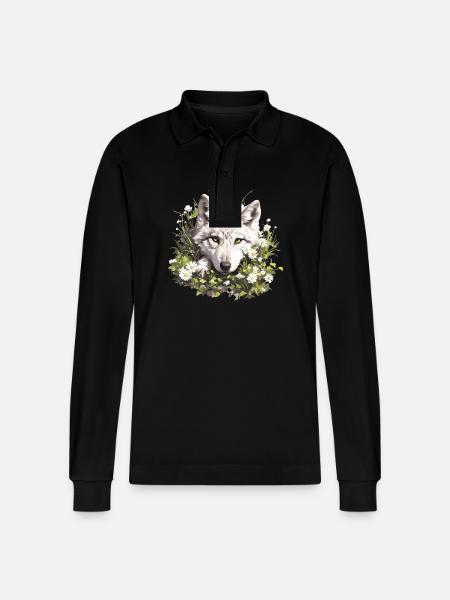 Wolves Wolf - Stanley/Stella Organic Unisex Long-Sleeved Polo Shirt Prepster - black