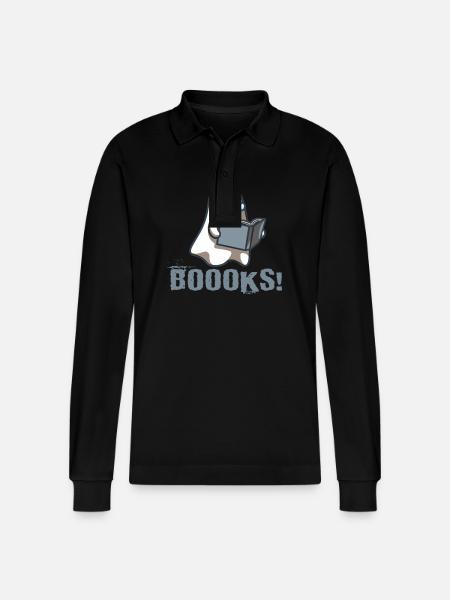Book Nerd Boooks Librarian Reading - Stanley/Stella Organic Unisex Long-Sleeved Polo Shirt Prepster - black