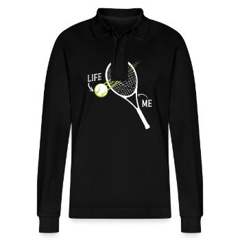 Drôle de joueur de tennis raquette Life Me - Polo à manches longues bio PREPSTER Stanley/Stella Unisexe - noir - Devant - Anna (173cm) & Nico (186cm)